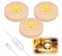 Vegena 3 Pièces Socle Lumineux Led Bois, Base Led Lumineuse Support LED avec Interrupteur Usb pour Affichage De Bureau Boule De Cristal Acrylique (10cm, Blanc Chaud)