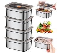 Vegena 4 Pièces Boîtes De Conservation Alimentaire, 1000ML Boite Alimentaire Inox Avec Couvercle, Meal Prep Récipients Alimentaires, Boîtes De Conservation Alimentaires Avec Couvercles Pour Conserver