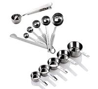 Vegena Ensemble Cup Mesure et Cuillères doseuses, Cuillères et Tasses à mesurer en Acier Inoxydable avec Mesure Règle,5 Tasses à mesurer,5 cuillères doseuses avec Règle,1 Scoop avec Clip, Lot de 12