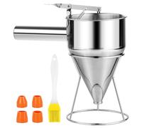 Vegena entonnoir à piston, en acier inoxydable, 1,2 l, distributeur de pâte à crêpes, doseur de pâte en acier inoxydable avec 4 buses en silicone, entonnoir pour liqueur