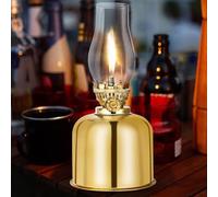 Vegena Lampe à pétrole, lampe à huile, lanterne, métal, verre, douille rotative, rétro, intérieur et extérieur, lampe à miroir coupe-vent, antique, vintage, lumière de secours transparente (doré)