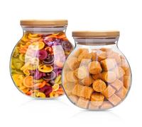 Vegena Lot de 2 bocaux de conservation en verre avec couvercle en bambou hermétiques - Ensemble de 2 bocaux sphériques avec couvercle, 500 ml - 1000 ml, bocal à bonbons pour biscuits, thé, grains de