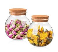 Vegena Lot de 2 bocaux en verre avec couvercle en liège, 500 ml | Bocal en verre sphérique avec couvercle en bois, bocaux de conservation pour biscuits, thé, grains de café, noix, épices