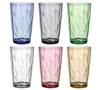 Vegena Lot de 6 Verres à Eau Colorés - 470 ml Grands Verres à Boire en Plastique Verres à Cocktail, Gobelets avec Apparence de Cristal pour Eau, Jus, Cafés Glacés, Boissons Gazeuses