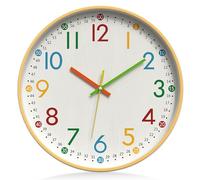 VEGOATY Horloge murale pour enfants de 30 cm sans bruit de tic-tac : Horloge d'apprentissage pour enfants, design moderne, horloge pour enfants silencieuse, pour chambre d'enfant, cuisine, salon