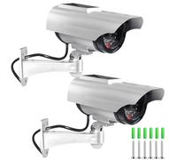 VEGOATY Lot de 2 caméras factices avec lampe solaire extérieure à LED, caméra factice extérieure solaire, fausse caméra de surveillance, pour jardin, ouverture de porte, couloir, caméra de sécurité