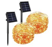 VEGOATY Lot de 2 guirlandes lumineuses solaires d'extérieur - Petite guirlande solaire - 7 m - 50 LED blanc chaud - Résistante aux intempéries - Pour l'extérieur - Décoration de jardin - Boule en