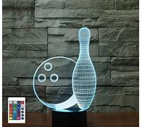 Veilleuse 3D en acrylique avec télécommande de bowling 16 couleurs Illusion de veilleuse LED Lampe de chevet pour chambre d'enfant Décoration de bureau Cadeau d'anniversaire Jouet