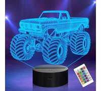 Veilleuse 3D Monster Truck pour enfants, garçons, décoration de chambre de garçon, modèle de voiture, lampe illusion LED, 16 couleurs changeantes avec télécommande