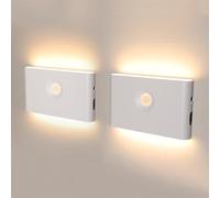Veilleuse avec détecteur de mouvement, 2 lumières LED pour escalier USB rechargeables, lumière de voiture, allumage/arrêt, lumière de couloir 3000 K, lumière blanche chaude, pour couloir, chambre à
