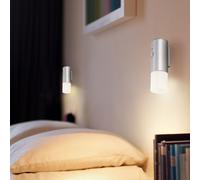 Veilleuse avec détecteur de mouvement à piles Lampe d'escalier LED avec détecteur de mouvement Veilleuse à piles, couleur titane, 2x LED 0,06 watts blanc froid, DxH 4x 12,5 cm, lot de 2
