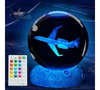 Veilleuse aviation, cadeau d'aviation, veilleuse en forme d'avion en forme de boule de cristal 3D avec télécommande améliorée de 8,9 cm, lampes pilotes avec 16 couleurs pour anniversaire, Noël,