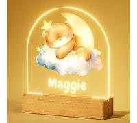 Veilleuse Bébé Personnalisé avec Prénom - Cadeau Naissance Fille et Garçon, Idee Cadeau Bapteme, Decoration Chambre Bebe, Lampe de Chevet Enfant - Ours en peluche