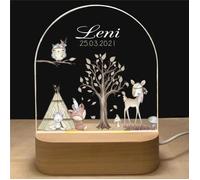Veilleuse Bébé Personnalisé avec Prénom et Date Led Lampe Chevet Enfant Cadeau de Baptême pour Garçon et Fille Cadeau Naissance