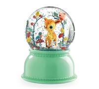DJECO Lampe Veilleuse Boule à Neige Faon Vert avec Paillettes - Confort Nocturne Apaisant - Minuterie 45 Min - Lumière Changeante, Paillettes Tournoyantes - Moteur Silencieux, Piles Non Fournies