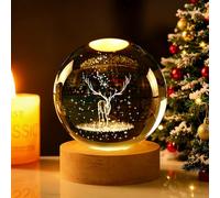 Veilleuse Boule de Cristal 3D,Boule Cristal Lumineuse Cerf | Boule de Cristal Lampe 3D avec LED Multicolore Base en Bois,Veilleuse,Cadeau,Décoration Fantaisie de Chambre