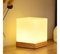 Veilleuse créative, Lampe de Bureau E27,Lampe de Chevet Veilleuse Enfant Lampe de Table pour La Chambre et Le Salon,bois & verre,intérieur luminaire cadeau,Forme de Carré