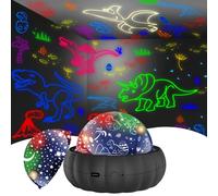 Veilleuse de projection 2-en-1 Dinosaure Galaxie, Lampe de projection Lune et Étoiles, Rotation à 360°, Lumière LED à changement de couleur pour chambre, Cadeau de décoration de chambre Taille UniqueA