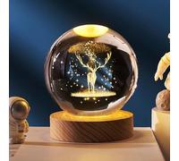 Veilleuse en forme de boule de cristal 3D, modèle planète, boule de cristal 3D avec base en bois guidée, cadeau pour Noël, Thanksgiving, anniversaire, décoration d'intérieur avec alimentation USB
