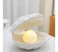 Veilleuse en perles de coquillage - Décoration de nuit - Lampe de bureau en céramique LED - Étoile de mer - Décoration pour chambre à coucher côté lit (blanc)