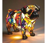 Veilleuse en verre teinté pour chien - Collection d'art avec boxer, corgi, carlin, shih tzu, schnauzer, teckel, lampes décoratives pour décoration d'intérieur (lampe carlin)