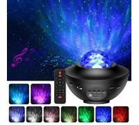 Veilleuse Enfant Musicale et Lumineuse, LED Veilleuse Etoile Projecteur Rotation + Minuterie + Télécommande + 10 Modes de Couleur