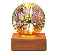 Veilleuse LED effet feu d'artifice 3D avec projecteur USB coloré en forme de boule de verre avec base en bois Lampe décorative pour cadeaux et décoration, cadeau pour un ami et (cœur)