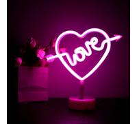 Veilleuse LED en forme d'arc de cupidon - Motif cœur - Néon rose - Fonctionne avec piles USB - Pour Noël, anniversaire, maison (rose)