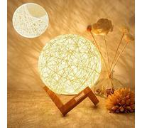 Veilleuse LED, Lampe de Chevet, Lampe d'Ambiance de Chambre en Rotin et Bois, USB Rechargeable
