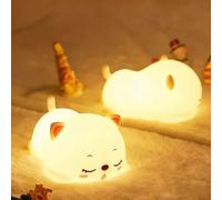 Veilleuse LED mignonne en forme de chat, poupée de chat de dessin animé, article décoratif pour les filles Chat ronronnant - 7 couleurs,Chat ronronnant - Blanc chaudSilicone