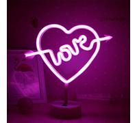 Veilleuse LED néon en forme de nœud de Cupidon en forme de cœur avec inscription « Love in Heart » - Alimentation par piles et USB - Pour Noël, anniversaire, fête de mariage, chambre d'enfant, salon -