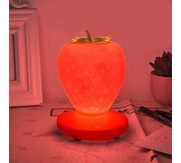 Veilleuse LED pour enfants, lampe à la fraise en silicone multicolore à intensité variable, lumière rechargeable par USB, lampe de pépinière souple à interrupteur tactile à 3 modes (rose) - rouge