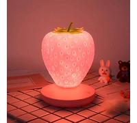 Veilleuse LED pour enfants, lampe à la fraise en silicone multicolore à intensité variable, lumière rechargeable par USB, lampe de pépinière souple à interrupteur tactile à 3 modes (rose) - Rose