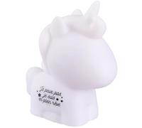 HOME DECO KIDS - LA11019, Lampe veilleuse Led licorne rose pour enfant, inscription Je peux pas, je suis en plein rêve, dimensions H10 x L8,5 x P4,5 cm, couleur Blanc