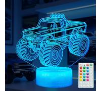 Veilleuse Monster Truck - Cadeau - Lampe illusion 3D avec 16 couleurs changeantes, télécommande avec minuteur, variateur d'intensité, décoration de chambre d'enfant pour vacances, anniversaire, Noël