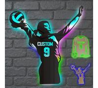 Veilleuse murale personnalisée en jersey de volleyball - Nom et numéro personnalisés - Veilleuse LED pour chambre à coucher, décoration de chambre d'enfant, cadeau sportif unique pour garçons et