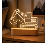 Veilleuse Personnalisée Tracteur avec Nom, Construction Atmosphère Enfant | Lampe De Chevet Veilleuse pour Garçon Décoration De Chambre À Coucher, Cadeau de Garçon 5 6 7 8 ans