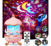 Veilleuse projecteur d'étoiles pour enfants, machine à bruit blanc, projecteur de veilleuse pour bébé, rotation à 360 °, 6 films pour enfants, minuterie à distance, 12 couleurs, cadeau pour bébé fille