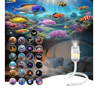 Veilleuse projecteur galaxie 2 en 1 avec 25 films de projection, luminosité réglable, design rotatif à 360°, thème océan et animaux, projecteur d'étoiles USB pour décoration de plafond de chambre à