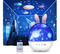 Veilleuse projecteur, projecteur d'étoiles à intensité variable, veilleuse musicale LED rotative à 360°, motif lapin