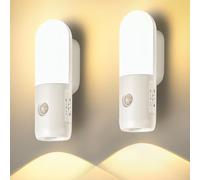 Veilleuse Rechargeable Detecteur de Mouvement, Lampe Murale Sans Fil 2 Pack | Motion Sensor Night Light 3 Températures, Torche Applique Murale Éclairage, Lumiere LED a Pile 2000mAh pour Couloir, Escalier