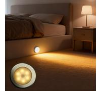 Veilleuse Riloer, 6 LED sous la lumière du meuble, applique murale à capteur de mouvement sans fil PIR pour jardin, cour, allée, porche, bibliothèque, vitrine, placard, coque argentée, lumière chaude