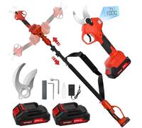 Veitorld Sécateur électrique sans fil 40mm avec Perche Télescopique | Sécateur de jardin avec perche télescopique amovible 130-245 cm, lames SK5, 2 batteries 2000mAh pour arbres et branches