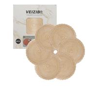 VEIZIBEE Lot de 6 Sets Table Dessous Tapis, Tapis tissé résistant à la Chaleur，Tapis de Salle à Manger en Dentelle，Lavable antidérapant Rond Table Pad Euro tissé à la Main (Khaki, 18cm)