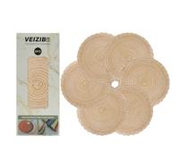 VEIZIBEE Lot de 6 Sets Table Dessous Tapis Tissé Résistant à la Chaleur, Salle à Manger en Dentelle, Lavable Antidérapant Rond, Euro Tissé à la Main (Khaki, 30cm)
