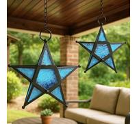 Vela Lanterns Lot de 2 lanternes à bougie décoratives à suspendre en forme d'étoile Bleu