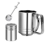 VELAJA Tamis à Farine Ensemble de 3 Pièces, Tamis à Farine INOX Semi-Automatique, Tamiseur Farine avec Maille Fine pour Pâtisserie, Cuisine, Gâteaux et Desserts