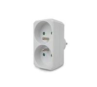 Velamp ADAT-FR-1- Biplite 2 prises électriques 2 pôles avec Terre 2 sorties Frontales - 16A Blanc