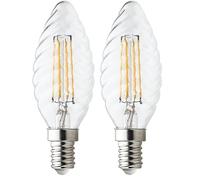 Velamp Ampoule LED à filament, forme torsadée C35, culot Edison E14, 4W (470 lumen équivalent à 40W), Lumière Blanc Chaud 2700K, verre transparent, faisceau diffusé 330° (Lot de 2)