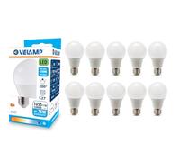 Velamp Ampoule LED, standard A60, culot E27, 12W (1055 lumens équivalent à 75W), lumière blanche froide 6500K, technologie SMD, faisceau 200 °, pack de 10 ampoules